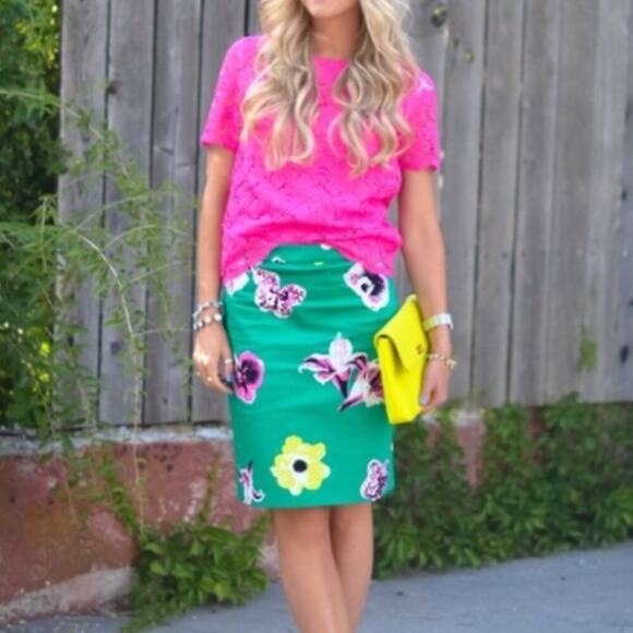 J.Crew The Pencil Skirt in Green Floral Size 0 - Picture 10 of 10